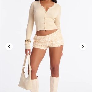 Fashion Nova Cream Sequin Shorts